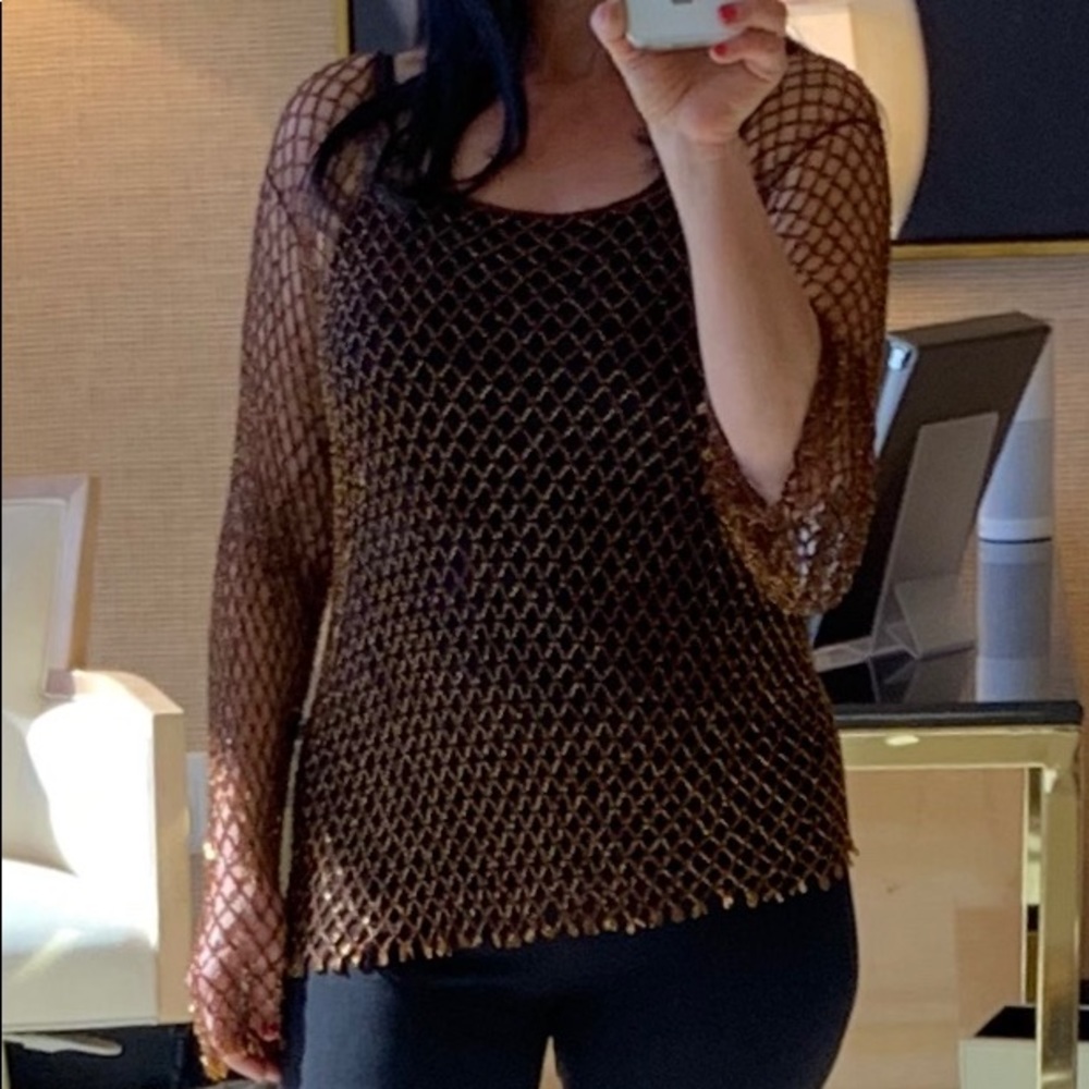 Elegant See-Through Beaded Sleeved Evening Top